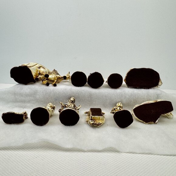 Vintage 13 pc Manger Nativity Set Gold Ceramic Figurines Wood Straw Christmas - Picture 8 of 16